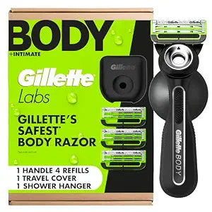 Gillette Labs Body + Intimate Razor For Men, Handle + 4 Blade Refills, Travel Cover
