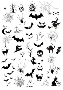 100 Pcs Spooky Halloween Temporary Tattoo Stickers Waterproof Bat Spider Fake Tattoos for Adults and Kids Party Favors, Halloween Decorations, Trick or Treat Gifts and Makeup Decorations