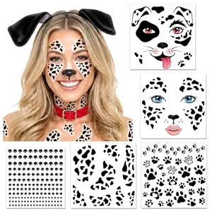 DPKOW Halloween Dalmatian Face Tattoos+Face Gems for Halloween Face Makeup