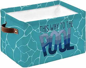 Blue Beach Storage Basket Waterproof Cube Storage Bin Organizer with Handles, Summer Seaside This Way to The Pool Collapsible Storage Cubes Bins for Clothes Books Toys 15"x11"x9.5", 1 Pcs