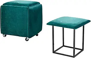 Simcat 5 in 1 Sofa Stool Leather Flannelette Ottoman Cube Chair Stackable Nesting Ottoman Movable Footstool Dressing Chair for Living Room Bedroom (Flannel, Dark Green)