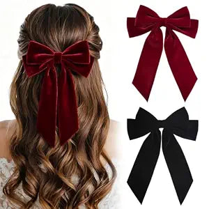 2PCS Velvet Bows Hair Clip Ribbon Black Red Accessories Bow for Women Girls Toddlers Teens Kids