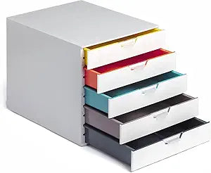 Durable Varicolor 5 Drawer Unit - White Desktop Drawer Set with 5 Color Coded Draws - Letter to Folio Size Files - Perfect for Storing Documents and Paper Work
