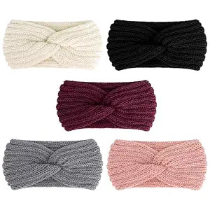 AOPRIE Winter Headbands for Women Girls Ear Warmers for Women Ear Covers for Cold Weather Knit Wide Thick headbands for Women Girls Gray Black Red Pink White, 5 Pack