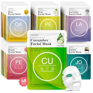48 Pack Sheet Face Masks Skincare for Women, Moisturizing & Hydrating