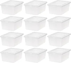 IRIS USA 12-Pack Storage Bins with Lids, 15 Quart, Shoe Boxes Clear Stackable Containers Organize Shoes Closet Shelves, Organization Teacher Tools, Game Storage - BPA-Free Plastic