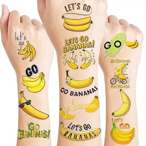 96PCS Banana Pre-cut Temporary Tattoos - 8 Sheets School Carnival Prizes