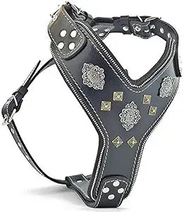 Bestia Aztec Black Chest Plate Harness. 2 Tone Rivet Decorations. Zipper Decoration. Foam and Leather Padding Handmade in Europe.