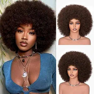Afro Wigs for Black Women 70s Afro Kinky Curly Huge Fluffy Wig with Bangs