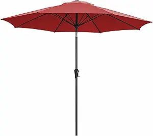 JEAREY 9FT Outdoor Patio Umbrella,Market Table Umbrella with 8 Fiberglass Ribs, Pool Umbrella with Tilt and Crank, UV Protection Lightweight & Wind-Resistant for Lawn, Garden, Deck and Backyard, Red
