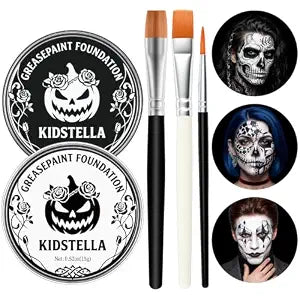 Black White Face Body Paint, Oil Based Halloween Makeup Set with Brushes