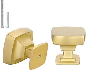 Haliwu 20 Pack Cabinet Knobs Gold Dresser Drawer Knobs, Brushed Gold Pulls Square Kitchen Cabinet Hardware Knobs