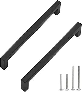 Cabinet Pulls Matte Black Cabinet Handles Square Drawer Pulls, 20 Pack 8-4/5 Inch Stainless Steel Kitchen Door Cupboard Cabinet Handles, Drawer Hardware Handles, 224mm Hole Centers