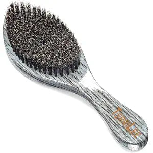Premium Handle Wave Brush for Men 360 - Medium Hard Curved 360 Wave Hair Brushs - Made with Nature Beech & Nylon Boar Bristle Men's Hair Brush For Black Men 360 (Grey Long Handle)