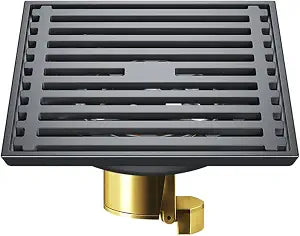 Square Floor Drain with Backflow Preventer, 4x4 inch, 304 Stainless Steel, for Kitchen Bathroom Balcony Backyard, Gunmetal Gray with Brass Core