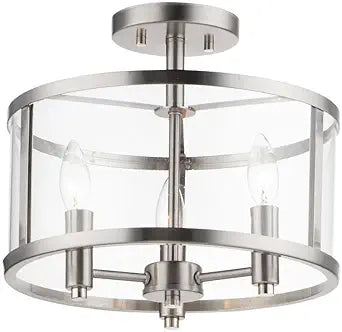 Maxim Lighting Sentinel 3-Light Semi-Flush Mount | Satin Nickel Steel Finish | Clear Glass Shade | Transitional Indoor Light Fixture | Ideal for Bedrooms, Hallways & Entryways | Dimmable | 25250CLSN