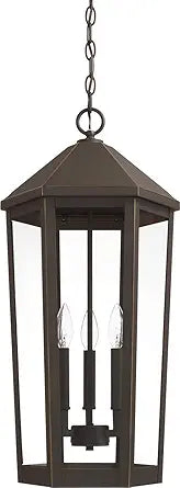 Capital Lighting 926933OZ Ellsworth Clear Glass Outdoor Pendant, 3-Light 180 Total Watts, 26" H x 13" W, Oiled Bronze