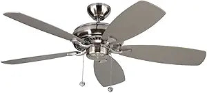 Monte Carlo 5LCM52BS Downrod Mount, 5 Silver Blades Ceiling fan with 63 watts light, Brushed Steel