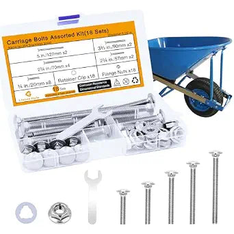 Wheelbarrow Carriage Bolts and Nuts Kit, 18 Sets 5/16-18 Wheelbarrow Parts