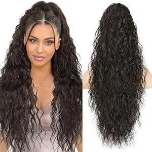 Lommel Ponytail Extension, 26" Claw Clip Ponytail Extension for Women Long Wavy Pony Tails Hair Extensions Fluffy Natural Looking Synthetic Clip in Ponytail Hairpiece for Daily Use(Brown Black)