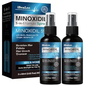 5% Minoxidil Hair & Beard Growth Spray for Men and Women, 2 Bottles