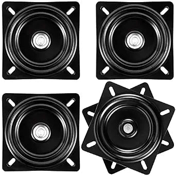 SINJEUN 4 Pack 6 Inch Heavy Duty Bar Stool Swivel Plate, Square 360 Swivel Ball Bearing Plate Replacement, Seat Swivel Base Mount Plate for Recliner Chair or Furniture, 300 Pound Capacity, Black
