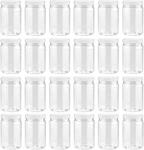 SMART SOLUTIONS Clear Plastic Mason Jars (18 oz 24 pack) | With Screw-On Airtight Lids | Refillable | No BPA | Perfect for Crafts, Herbs, Slime, Food & Liquids | Made in USA