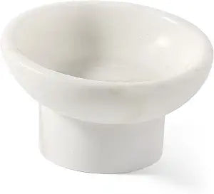 Karibiber Marble Elevated Cat Bowl, White Weighted Raised Cat Food & Water Bowl, Whisker-Friendly Stone Cat Dish with Non-Slip Stand, Heavy Water Bowls for Small Dog