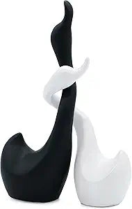 Vaudagio Loving Swans in Black and White  Decorative Figure swan Pair 9 high as Handmade Ceramic Sculpture Set  Animal Figurines Home Decor Modern as a Gift