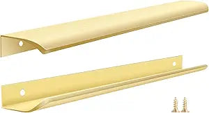 10 Pack Gold Finger Pulls for Cabinets, 11.81" Edge Drawer Pull Concealed Modern Aluminum Closet Door Kitchen Cabinet Handles Hardware, Brushed Gold