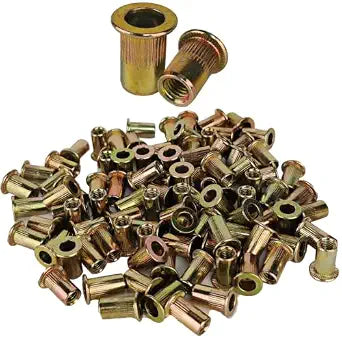 M6 Rivet Nut Rivnut Kit - Napia 100pcs M6 Rivnuts Rivet Nuts Kit, Carbon Steel Flat Head Hardware Nuts Threaded Inserts for Metal