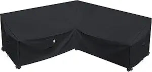 Heavy Duty Outdoor Sectional Sofa Cover, Waterproof 600D Patio Sectional Couch Protector, Lawn Patio Furniture Covers (Midnight Black, V-Shaped-90 x 90")