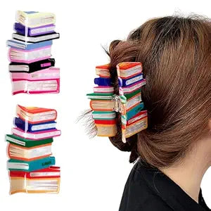 2pcs Book Hair Claw Clips Back To School Hair Clips for Thin Hair Funny Teacher Hair Jaw Barrettes Cute Hair Accessories for Women Book Lovers Teachers Appreaction Present.