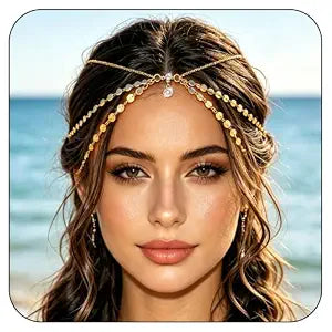 Gold Sequin Rhinestone Head Chain Layered Head Jewelry for Women