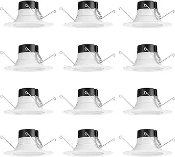 Juno E Series 5"/6" LED Ceiling Light, Baffle Trim Recessed Lighting with 5-in-1 Switchable White Color, 900 Lumens, Wet Rated LED Downlight, Dimmable, White, 12-Pack