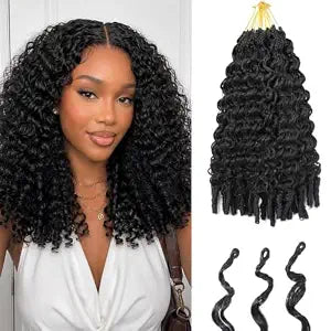 16 Inch Pre-Looped Boho Burmese Curly Crochet Hair with Knotless Spiral Curls Pre-Twisted Super Soft Fiber Crochet Hair for Black Women Natural Black Synthetic Braiding Hair Extensions (8Packs,1B)