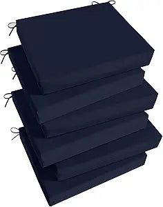 Basic Beyond Outdoor Chair Cushions Set of 6, Square Corner Outdoor Cushions for Patio Furniture, Water Resistant Patio Chair Cushions with 2 Ties, 18.5x16x3, Navy