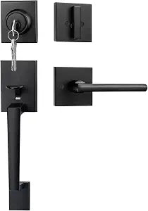 Goldenwarm Black Front Door Lock Set, Front Door Handle and Deadbolt Set