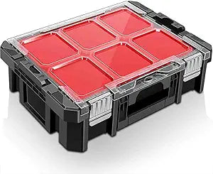Anyyion Tool Box Organizer, 6 Movable Small Trays,Transparent Cover Plate,Small Component Toolbox, Detachable,Stackable,