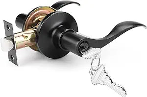 Mengico 3 Pack Keyed Entry Door Lever Lock for Exterior Door Handleset, Entrance Door Handles Lockset in Black Each with 3 Same Keys