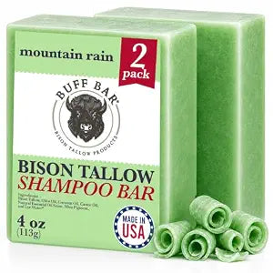 Buff Bar Tallow Shampoo Bar, Bison Tallow, Mountain Rain, Mens, 2-Pack
