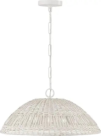 Capital Lighting 347511HH Naomi Bohemian Handcrafted Rattan Pendant Ceiling Light Fixture, 1-Light 100 Watt, 9" H x 21" W, Chalk White