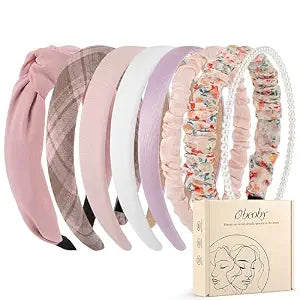8 Pack Pink Headbands for Girls and Women, Pearl Floral Hair Accessories
