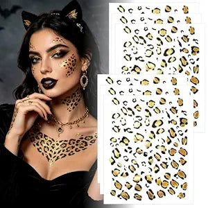 Yosca 6Pcs Leopard Print Temporary Tattoos, Halloween Leopard Face Tattoos