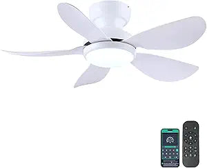 Kviflon 36 Inch Modern Ceiling Fans with Lights, Small Flush Mount Ceiling Fans, Remote/APP Control, 5 Reversible Curved Blades, 6 Speeds, 3 CCT Dimmable Lights for Kitchen Bedroom, White