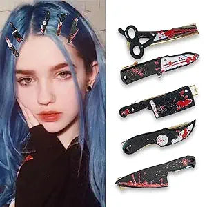 5 Pcs Mini Knife Hair Clips - Black Punk Barrettes & Pins for Women & Girls - Halloween Cosplay & Party Hair Decoration