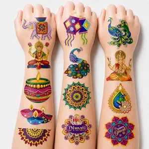 100 PCS Happy Diwali Rangoli Mandala Temporary Tattoos - Boho Hippie Party
