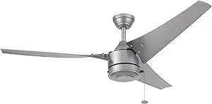 Prominence Home Talib, 52 Inch Contemporary Outdoor Ceiling Fan with No Light, Pull Chain, Dual Mounting Options, Modern High Performance Blades, Reversible Motor - 51638-01 (Silver)