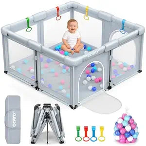 OCATO Baby Playpen: Foldable Playpen for Babies and Toddlers Large Play Pen Portable Playpen Fence Indoor Outdoor Kids Safety Area Travel Play Yard with 1 Storage Bag 4 Handlers 50 Balls (50"  50")