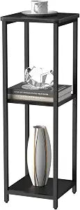 10" Wide Square Drink Table with Adjustable Feet - 3-Tier Small Side Table for Apartments, Balcony & Office | Space-Saving, Lightweight & Multi-Functional (Plants, Books, Drinks,Black)